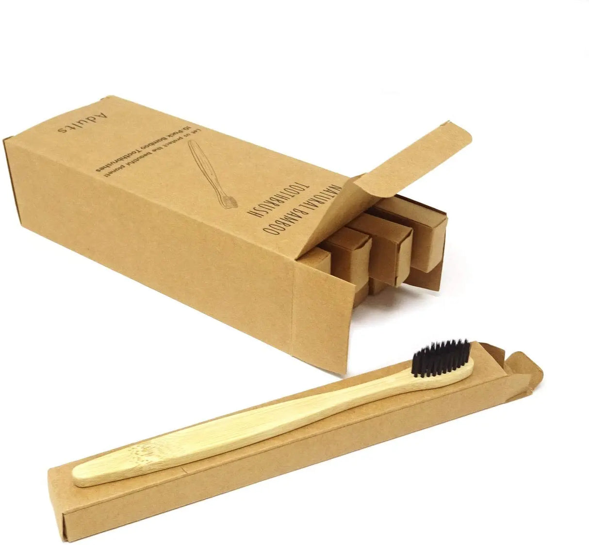 One Box of 20 Pcs Eco Friendly Bamboo Toothbrush Soft Bristles Biodegradable Plastic-Free Adults Toothbrush Bamboo Handle Brush