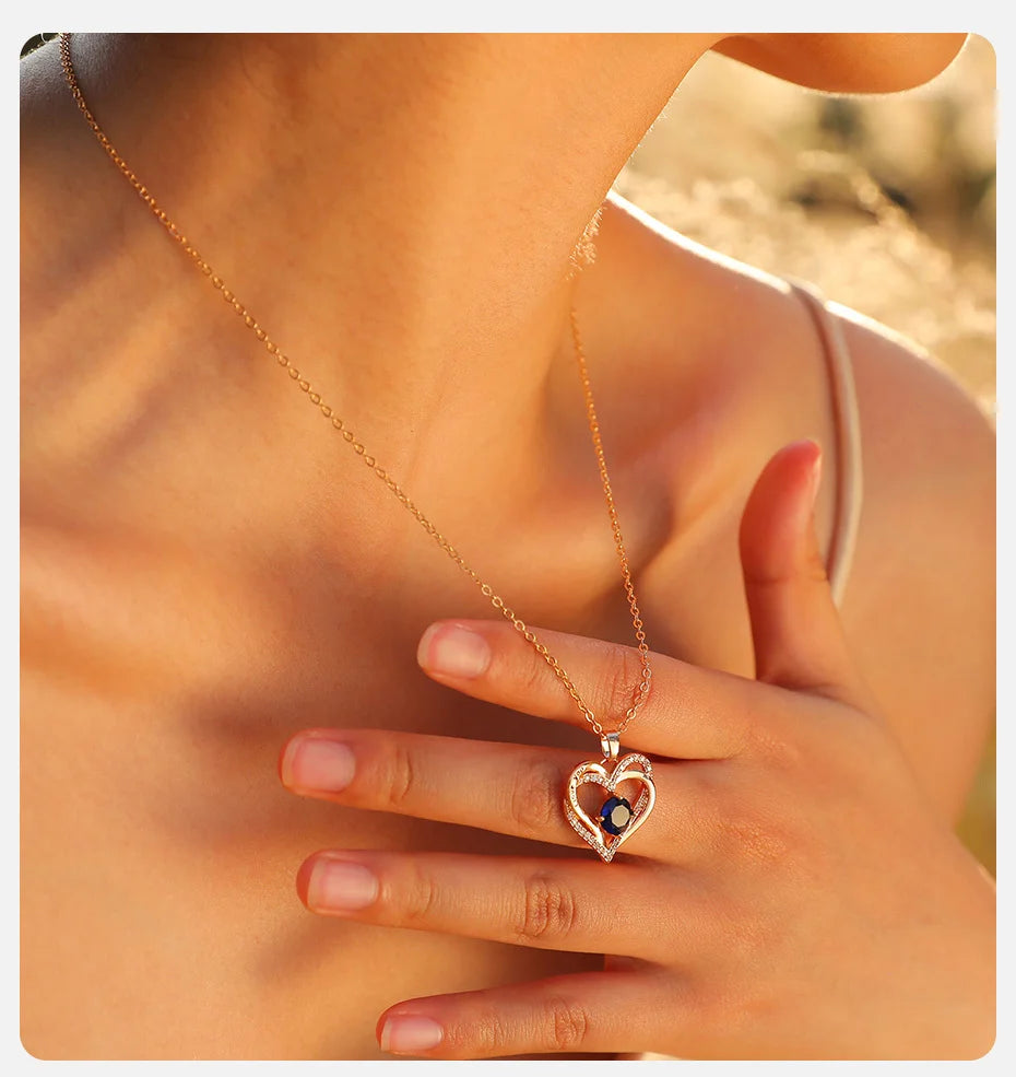 Vnox Heart Necklace for Women, Birthstone Heart I Love You Jewelry Necklaces for Mom Girlfriend Wife, Mother's Day Gift