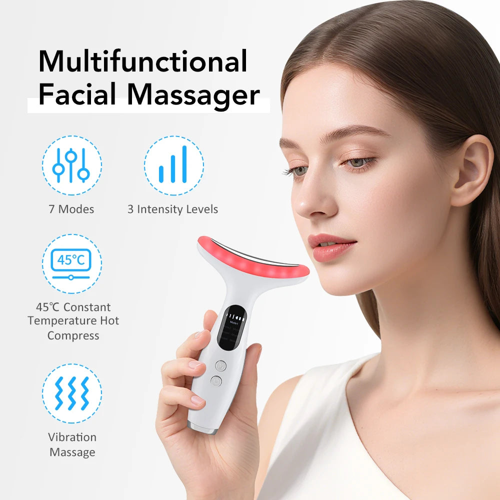 EMS Face Neck Beauty Device 7 Colors LED Photon Therapy Skin Tighten Reduce Double Chin Anti Wrinkle Facial Lifting Massager