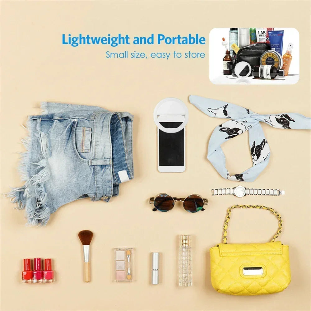 USB Charge Led Selfie Ring Light Mobile Phone Lens Lamp Adjustable Live Brightness Portable Rechargeable Selfie Fill Ring Light