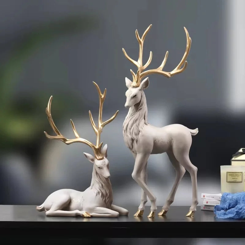35cm High End Deer Statue Reindeer Figurines Resin ELK Sculpture For Living Room Luxury Home Decoration Nordic Tabletop Statue