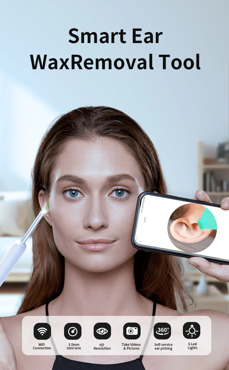Wireless Ear Wax Cleaner with Camera Safe Earwax Removal Endoscope with Camera Luminous Otoscope Ear Cleaning Tools Ear Care