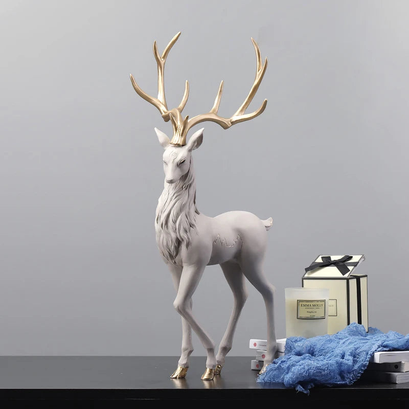 35cm High End Deer Statue Reindeer Figurines Resin ELK Sculpture For Living Room Luxury Home Decoration Nordic Tabletop Statue