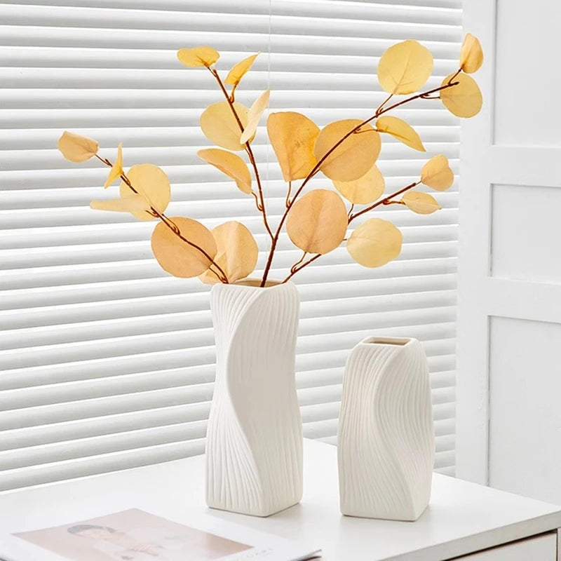 White Plastic Vase Dry Flower Arrangement Vase Hydroponic Bottle Irregular Aesthetic Vases Pots for Living Room Decor Craft