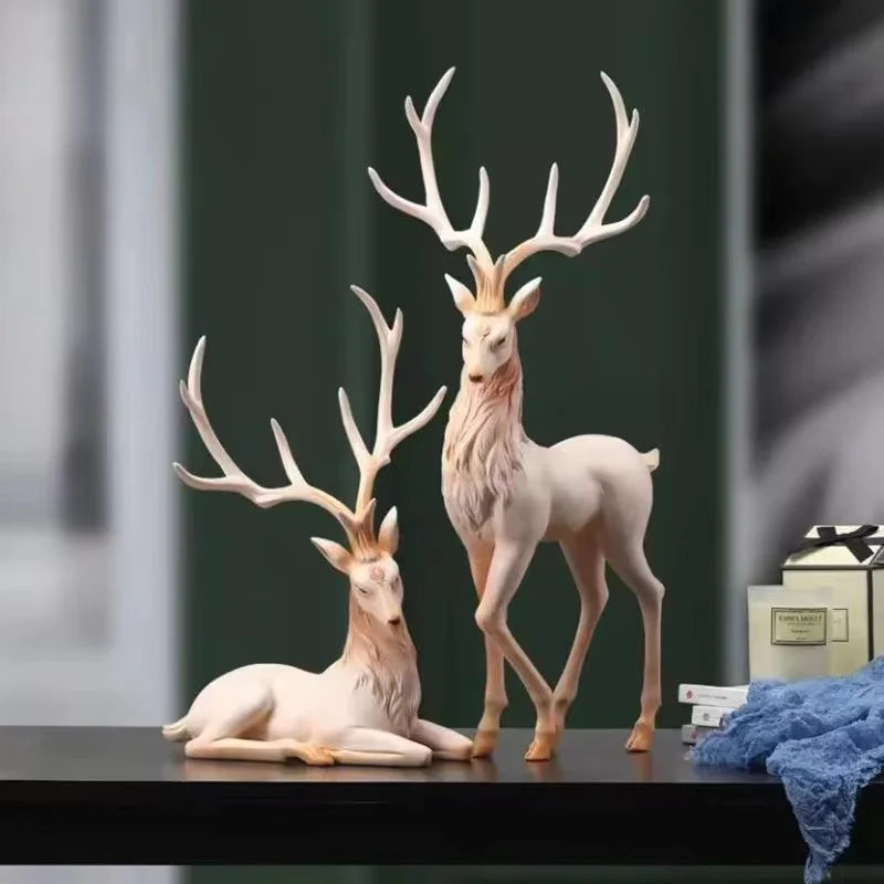 35cm High End Deer Statue Reindeer Figurines Resin ELK Sculpture For Living Room Luxury Home Decoration Nordic Tabletop Statue