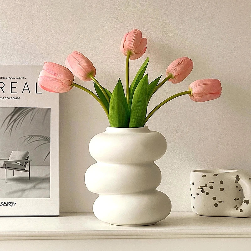 White Plastic Vase Dry Flower Arrangement Vase Hydroponic Bottle Irregular Aesthetic Vases Pots for Living Room Decor Craft