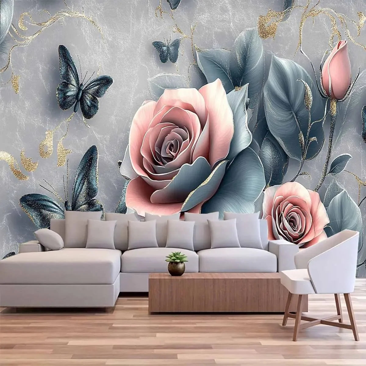 Elegant floral tapestry wall with pink rose and butterfly polyester fabric for living room or bedroom decorative tapestry