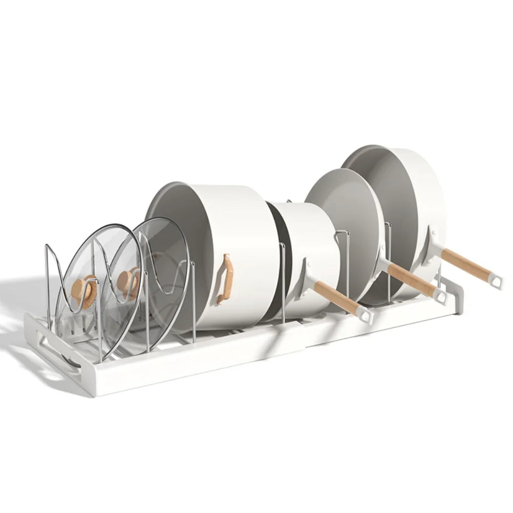 Expandable Kitchen Cabinet Pot Organizer Rack Multi-purpose Adjustable Divider Pans Frying Pan Holder Bowl Shelf