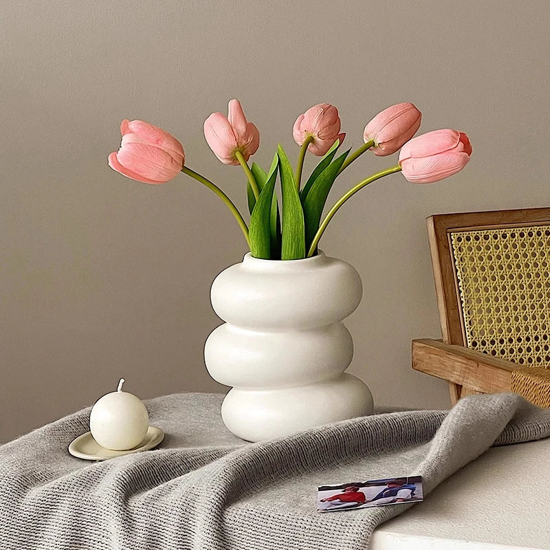 White Plastic Vase Dry Flower Arrangement Vase Hydroponic Bottle Irregular Aesthetic Vases Pots for Living Room Decor Craft