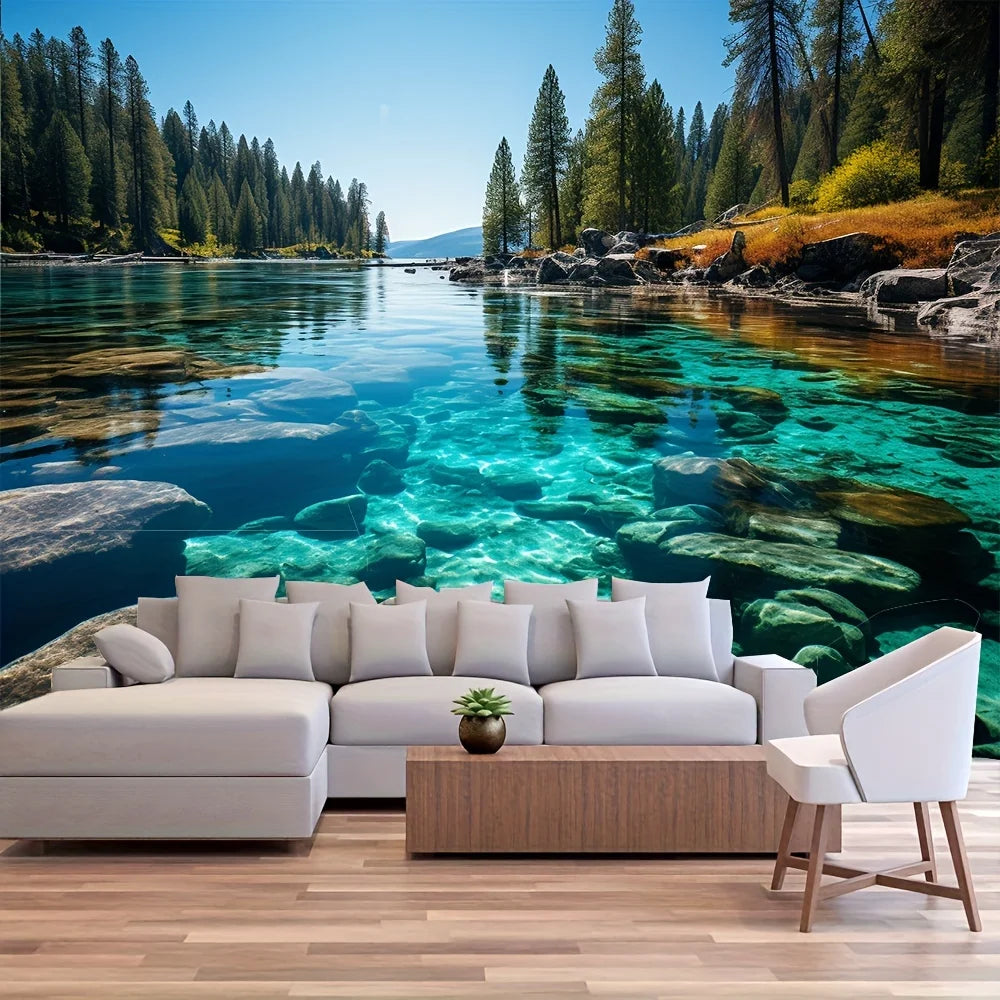 1 Piece Fresh Lake-View Landscape Tapestry-Polyester Material, Ideal for Living Room & Bedroom Decoration -with Installation Kit