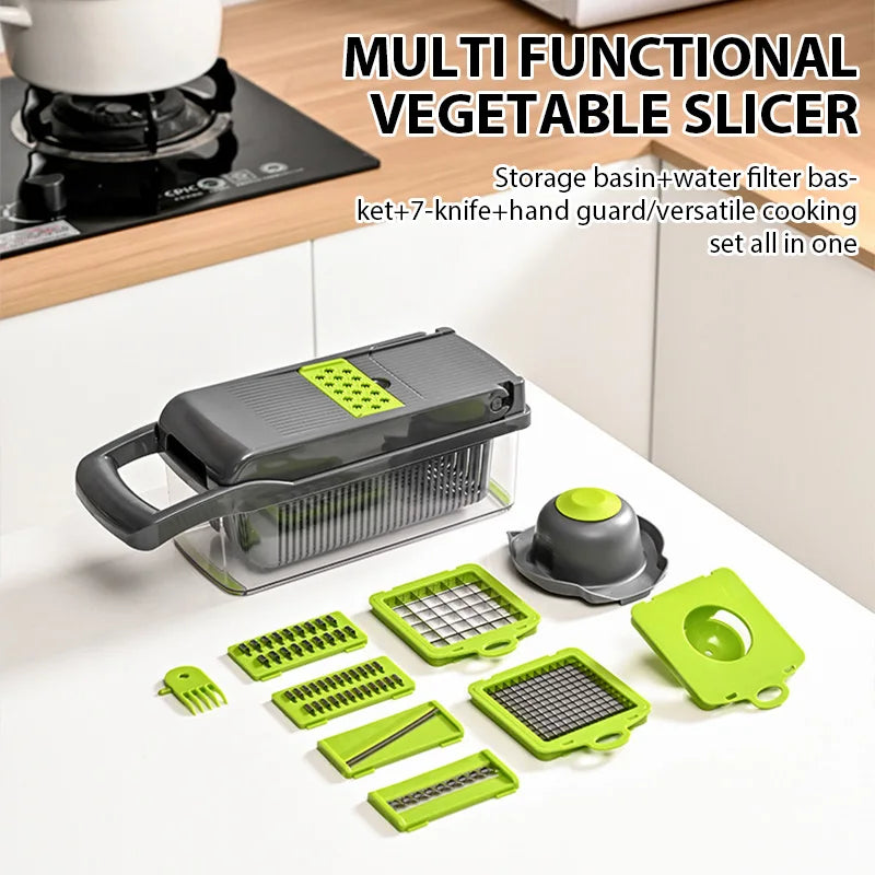 16 in 1 Multifunctional Vegetable Chopper Handle Food Cutter Onion Tomato Carrot Grater Kitchen Tools Vegetable Slicer Dicer Cut