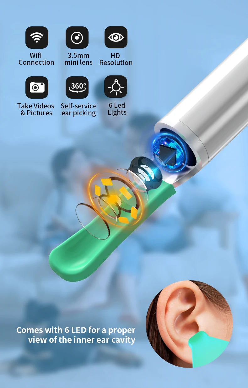 Wireless Ear Wax Cleaner with Camera Safe Earwax Removal Endoscope with Camera Luminous Otoscope Ear Cleaning Tools Ear Care