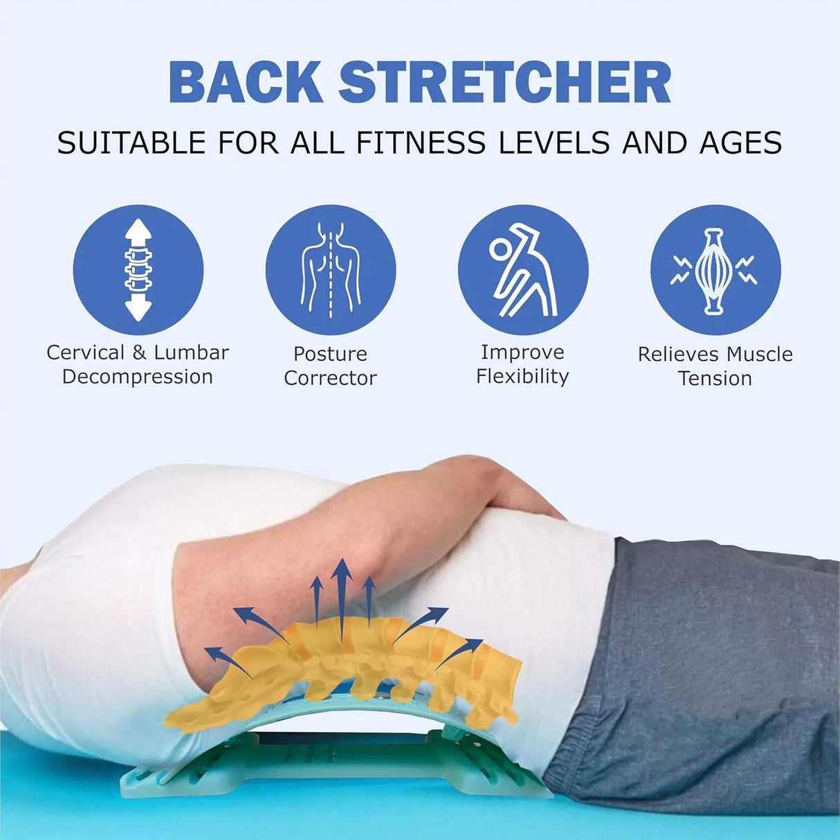 Back Stretcher Multi-Level Adjustable Massager Waist Neck Fitness Lumbar Cervical Spine Cervical Spine Support Massager Lying