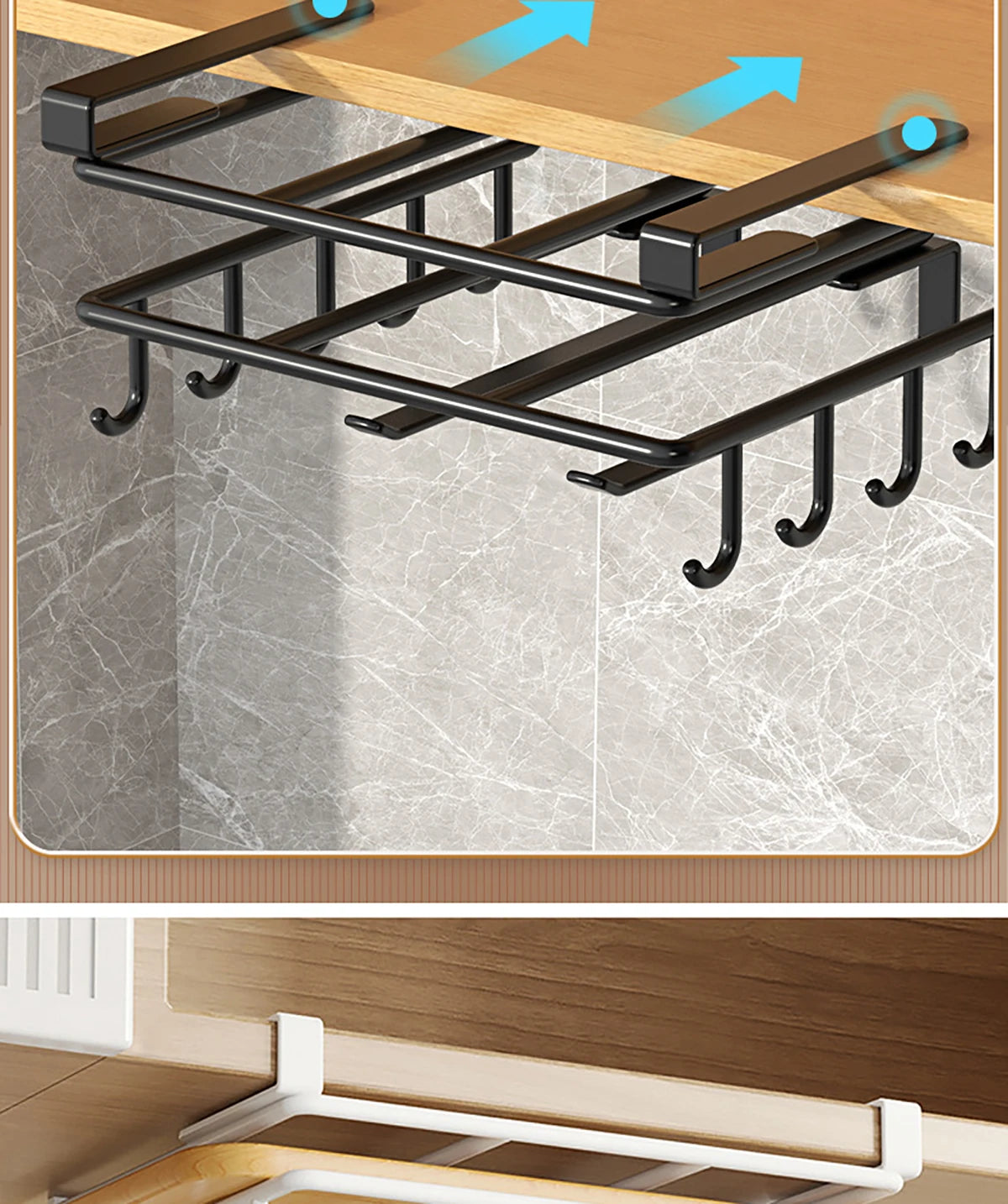 Installation-free under-cabinet rack made of stainless steel for utensils/paper towels Large capacity kitchen storage