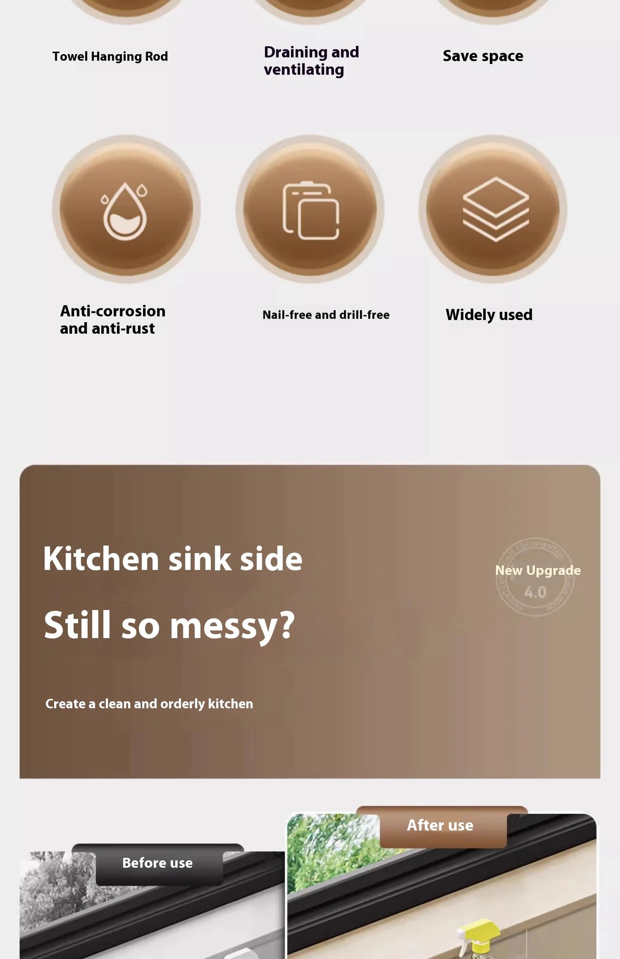 home kitchens Sink rack organizers solutions storage shelves accessories kitchenware kitchen shelf ledge