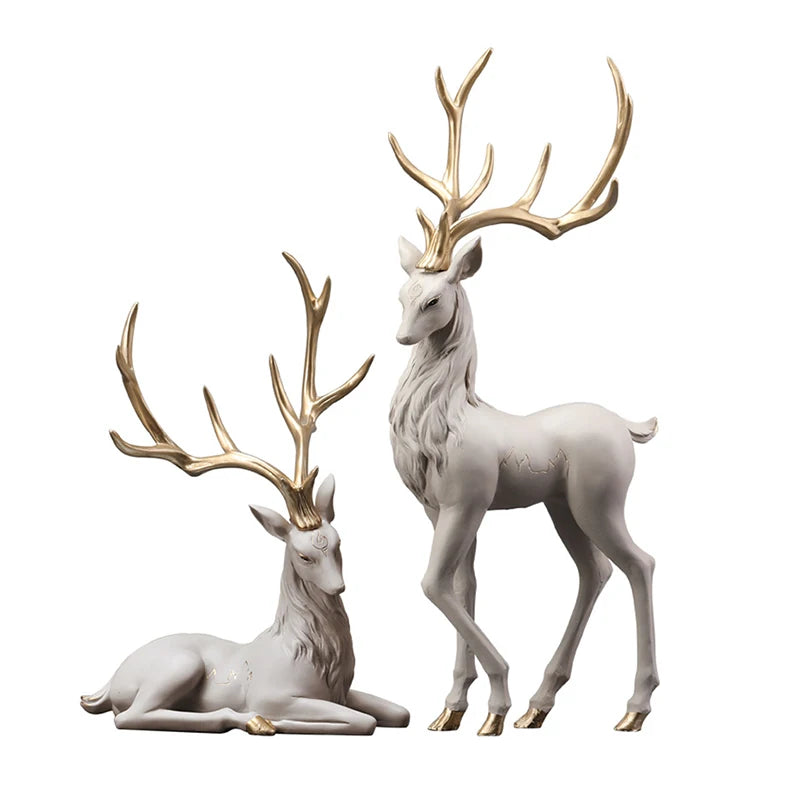 35cm High End Deer Statue Reindeer Figurines Resin ELK Sculpture For Living Room Luxury Home Decoration Nordic Tabletop Statue