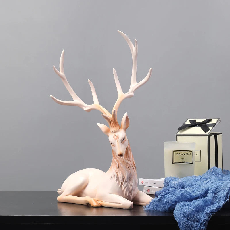 35cm High End Deer Statue Reindeer Figurines Resin ELK Sculpture For Living Room Luxury Home Decoration Nordic Tabletop Statue