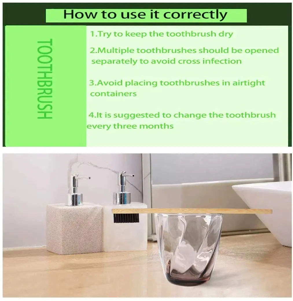 One Box of 20 Pcs Eco Friendly Bamboo Toothbrush Soft Bristles Biodegradable Plastic-Free Adults Toothbrush Bamboo Handle Brush