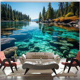 1 Piece Fresh Lake-View Landscape Tapestry-Polyester Material, Ideal for Living Room & Bedroom Decoration -with Installation Kit