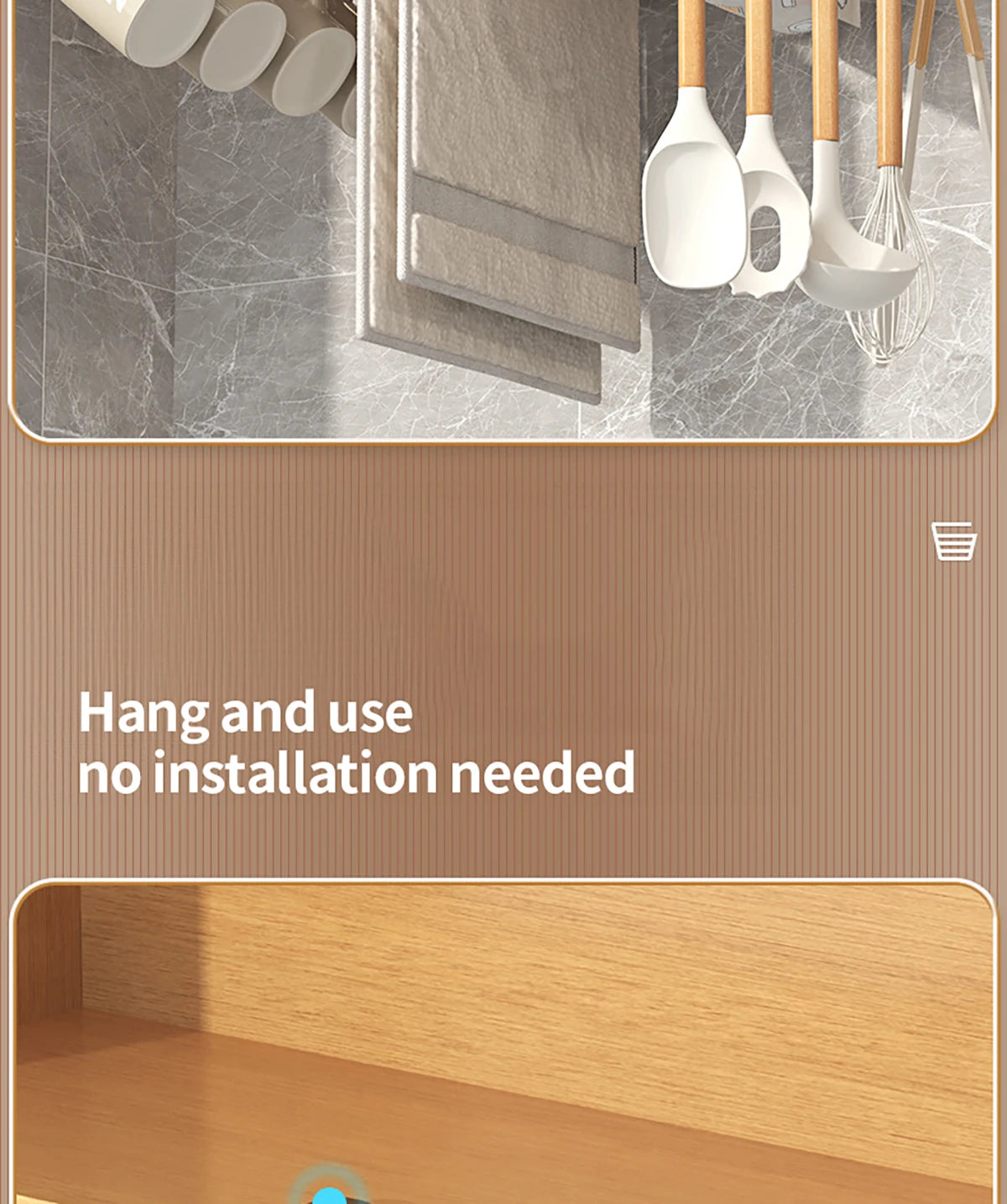 Installation-free under-cabinet rack made of stainless steel for utensils/paper towels Large capacity kitchen storage