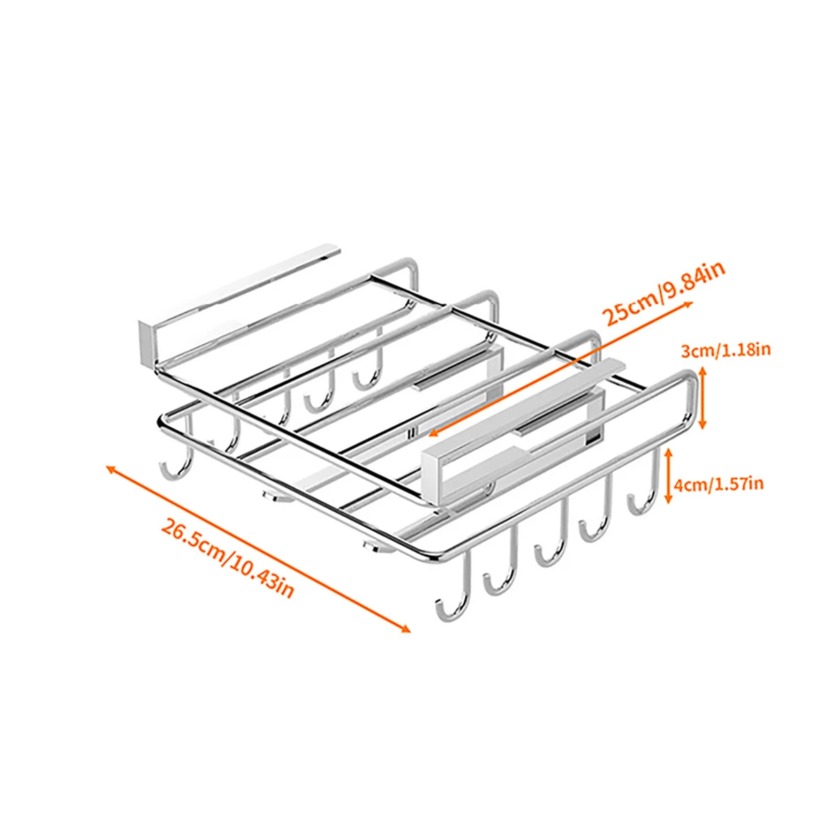 Installation-free under-cabinet rack made of stainless steel for utensils/paper towels Large capacity kitchen storage