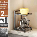 Kitchen Under Sink Pot Holder Multilayer Frying Pan Rice Cooker Seasoning Storage Rack Adjustable Stainless Steel Organizer