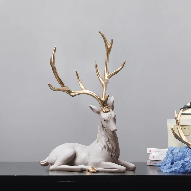 35cm High End Deer Statue Reindeer Figurines Resin ELK Sculpture For Living Room Luxury Home Decoration Nordic Tabletop Statue