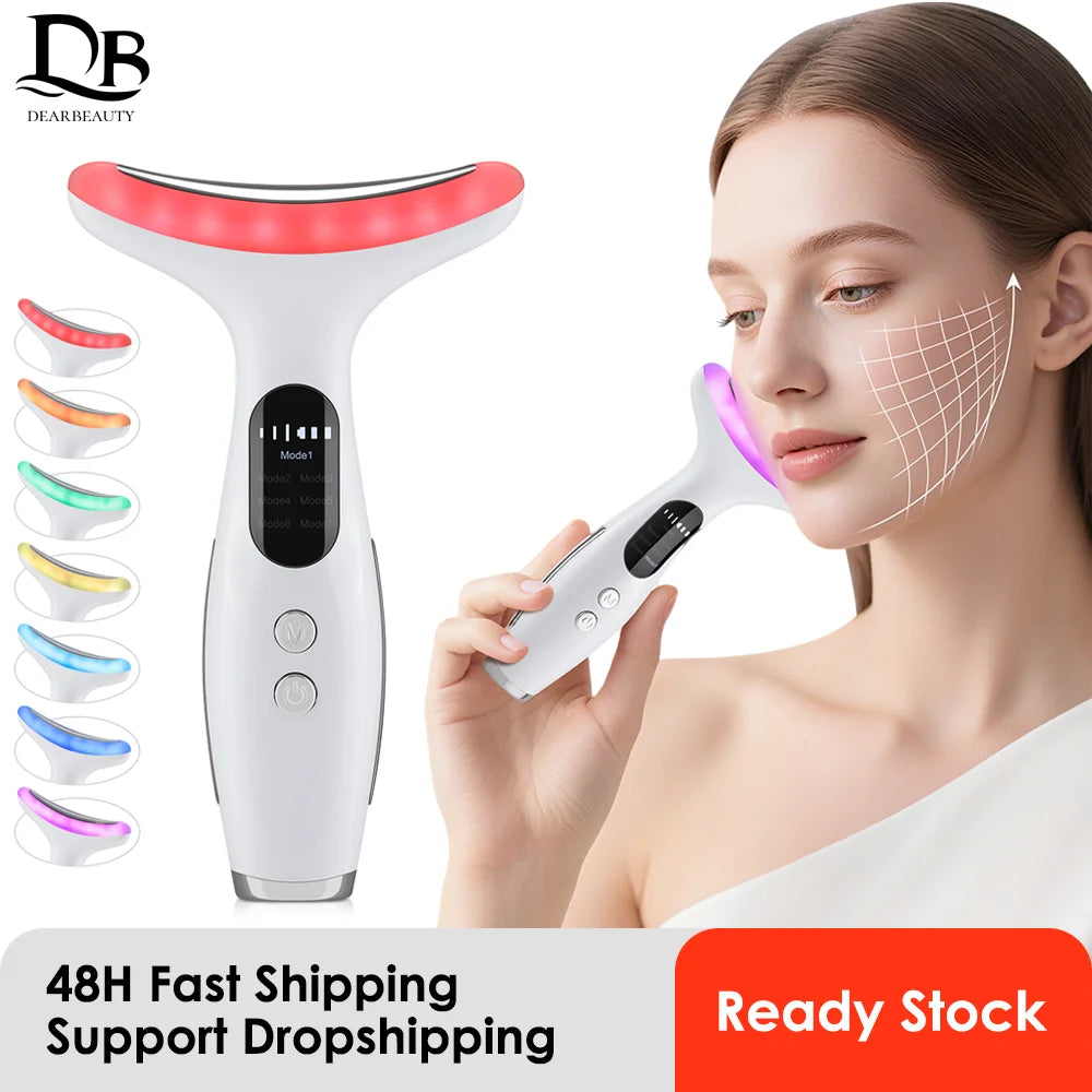 EMS Face Neck Beauty Device 7 Colors LED Photon Therapy Skin Tighten Reduce Double Chin Anti Wrinkle Facial Lifting Massager