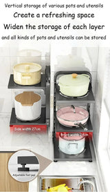 Kitchen Under Sink Pot Holder Multilayer Frying Pan Rice Cooker Seasoning Storage Rack Adjustable Stainless Steel Organizer