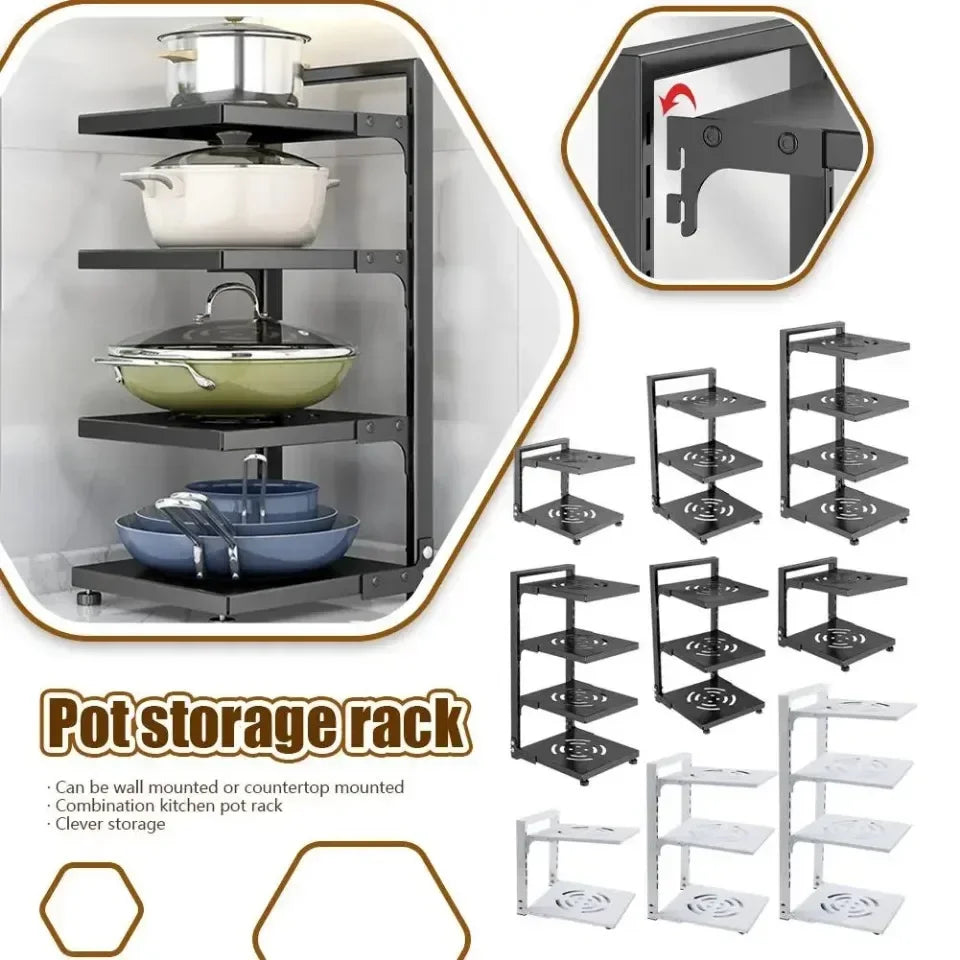 Kitchen Under Sink Pot Holder Multilayer Frying Pan Rice Cooker Seasoning Storage Rack Adjustable Stainless Steel Organizer