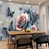 Elegant floral tapestry wall with pink rose and butterfly polyester fabric for living room or bedroom decorative tapestry