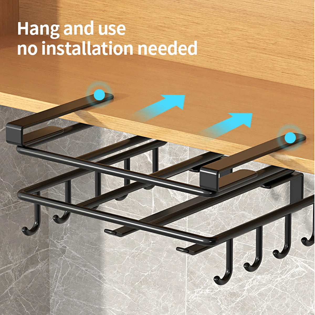 Installation-free under-cabinet rack made of stainless steel for utensils/paper towels Large capacity kitchen storage