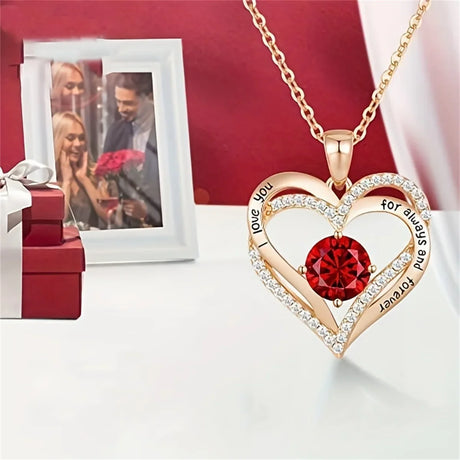 Luxury Red Zircon Necklace Rose Flower Gift Box for Her, 2026 Trendy "I Love You" Jewelry