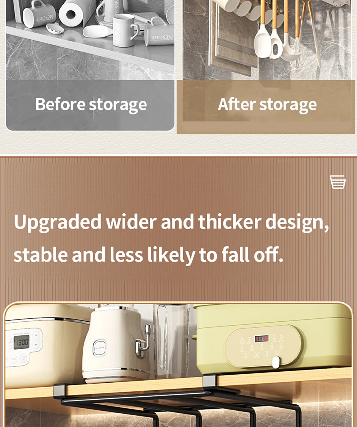 Installation-free under-cabinet rack made of stainless steel for utensils/paper towels Large capacity kitchen storage