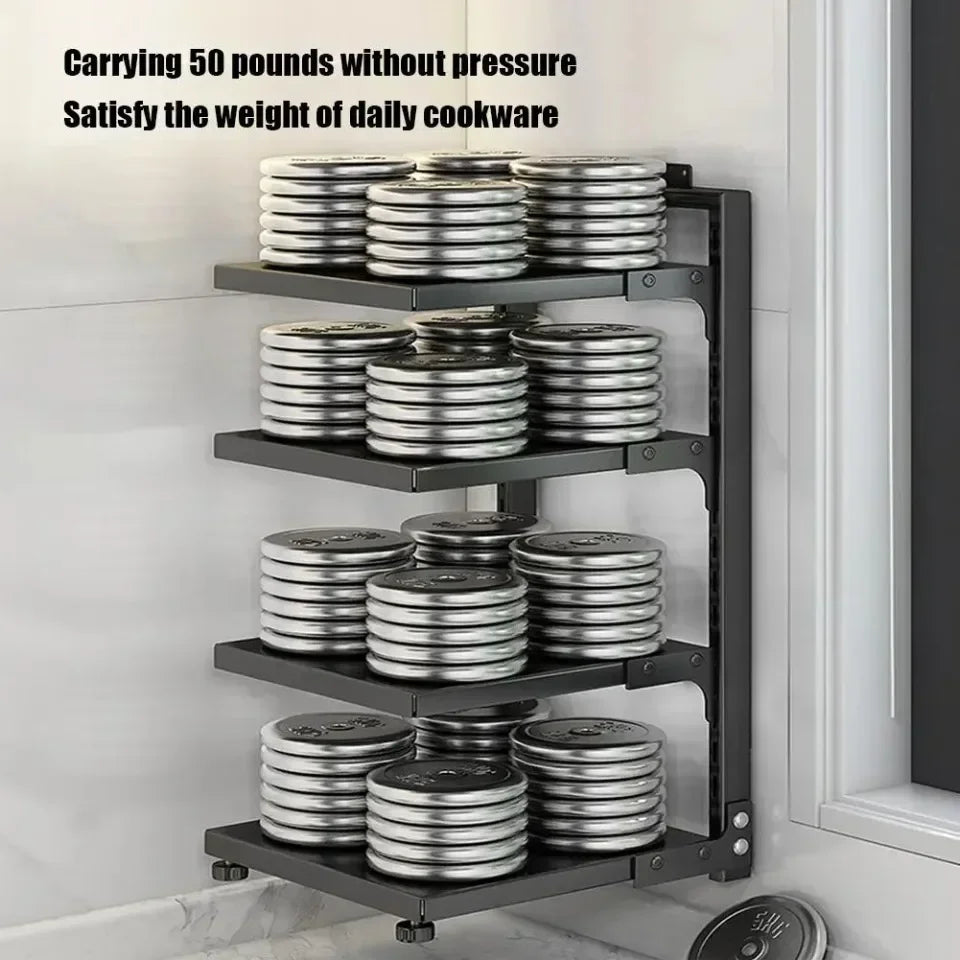 Kitchen Under Sink Pot Holder Multilayer Frying Pan Rice Cooker Seasoning Storage Rack Adjustable Stainless Steel Organizer