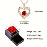 Luxury Red Zircon Necklace Rose Flower Gift Box for Her, 2026 Trendy "I Love You" Jewelry