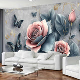 Elegant floral tapestry wall with pink rose and butterfly polyester fabric for living room or bedroom decorative tapestry