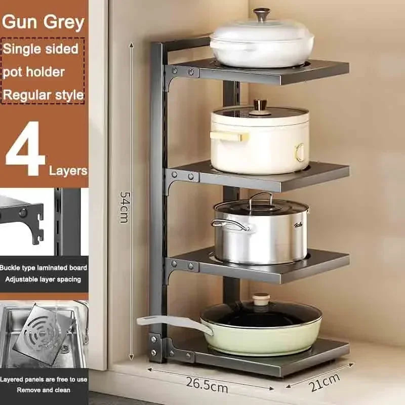 Kitchen Under Sink Pot Holder Multilayer Frying Pan Rice Cooker Seasoning Storage Rack Adjustable Stainless Steel Organizer