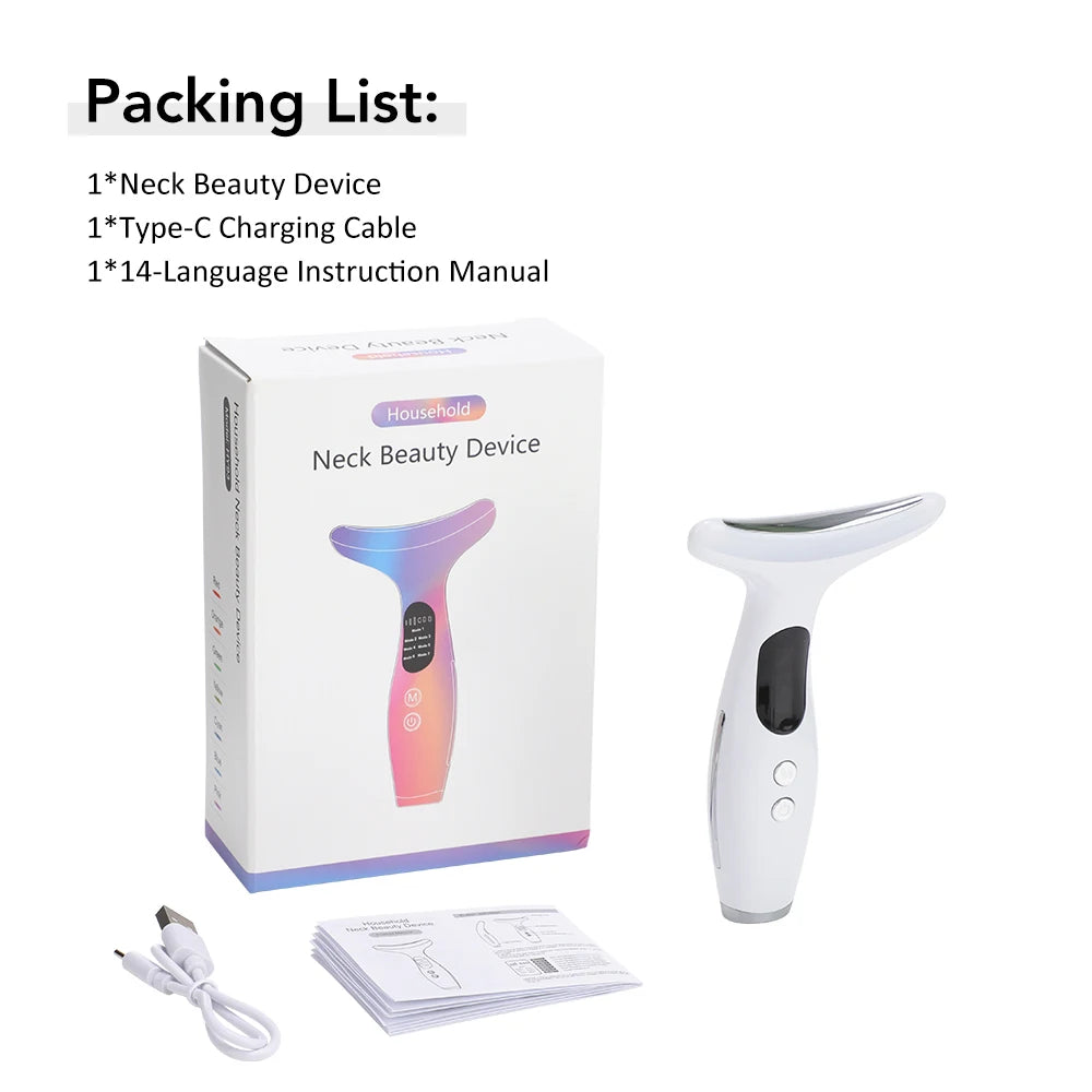 EMS Face Neck Beauty Device 7 Colors LED Photon Therapy Skin Tighten Reduce Double Chin Anti Wrinkle Facial Lifting Massager