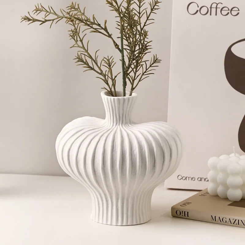 1pc Water Cultivation Imitation Ceramic Plastic Vase Home Living Room Plastic Chic Vase, Modern Minimalist Desktop Decor