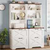 2 drawer file cabinet with lock, wood filing cabinet fits letter, legal, a4 size, hanging file folders, farmhouse file cabinets