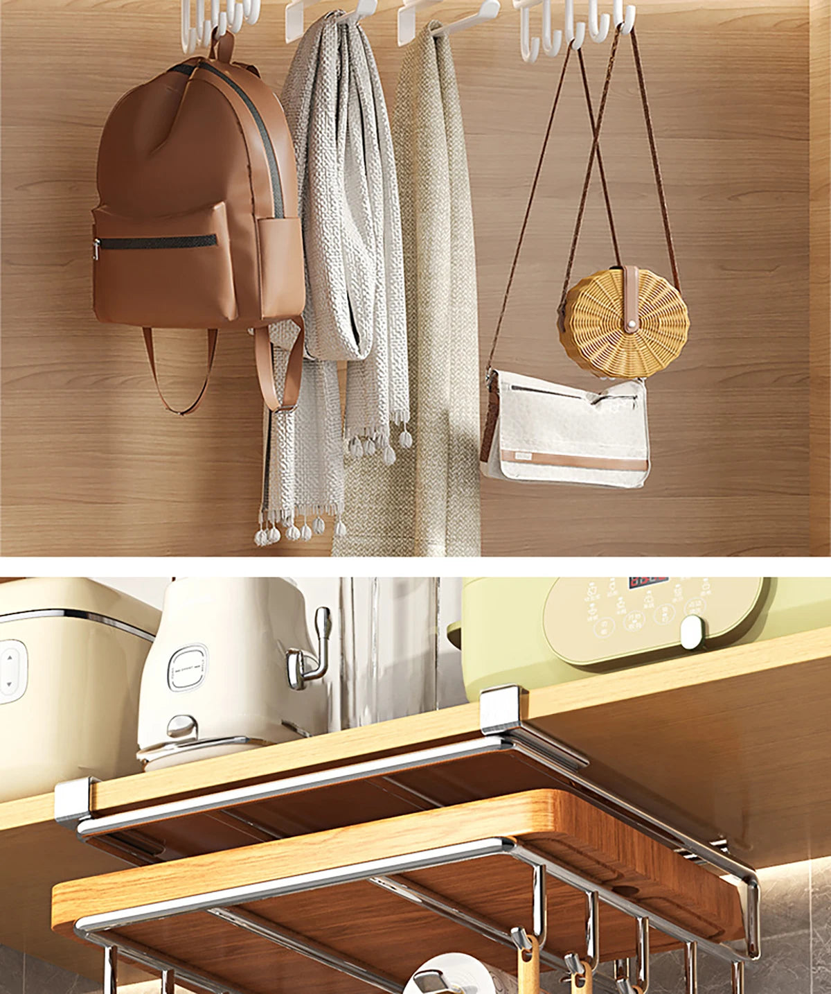 Installation-free under-cabinet rack made of stainless steel for utensils/paper towels Large capacity kitchen storage