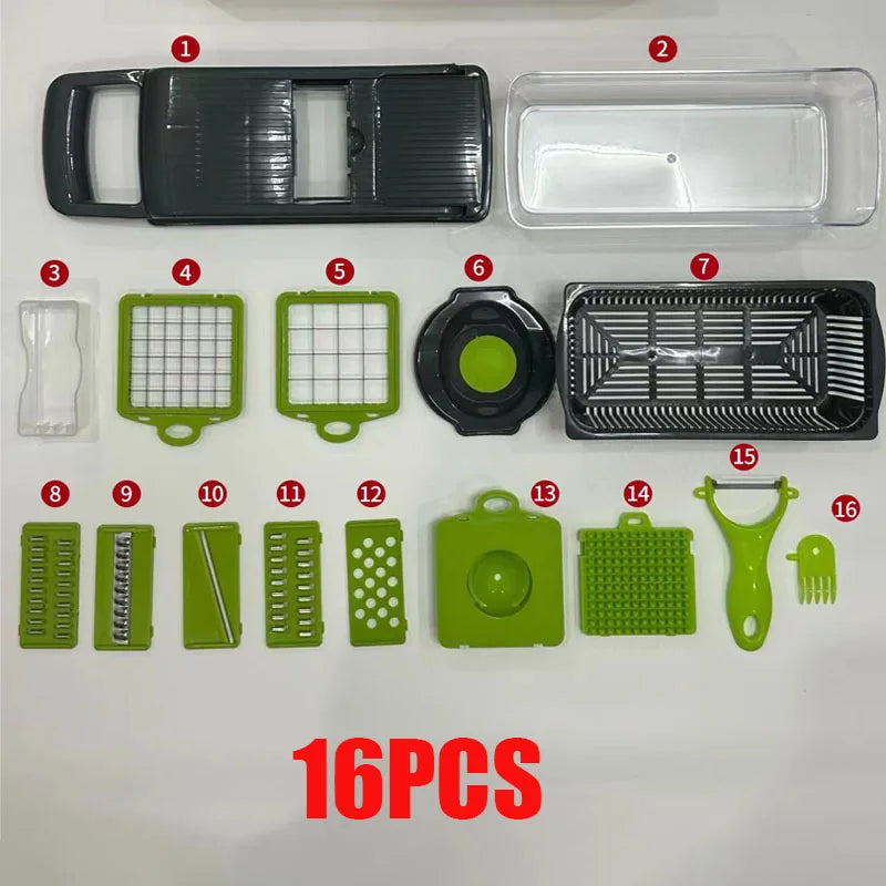 16 in 1 Multifunctional Vegetable Chopper Handle Food Cutter Onion Tomato Carrot Grater Kitchen Tools Vegetable Slicer Dicer Cut