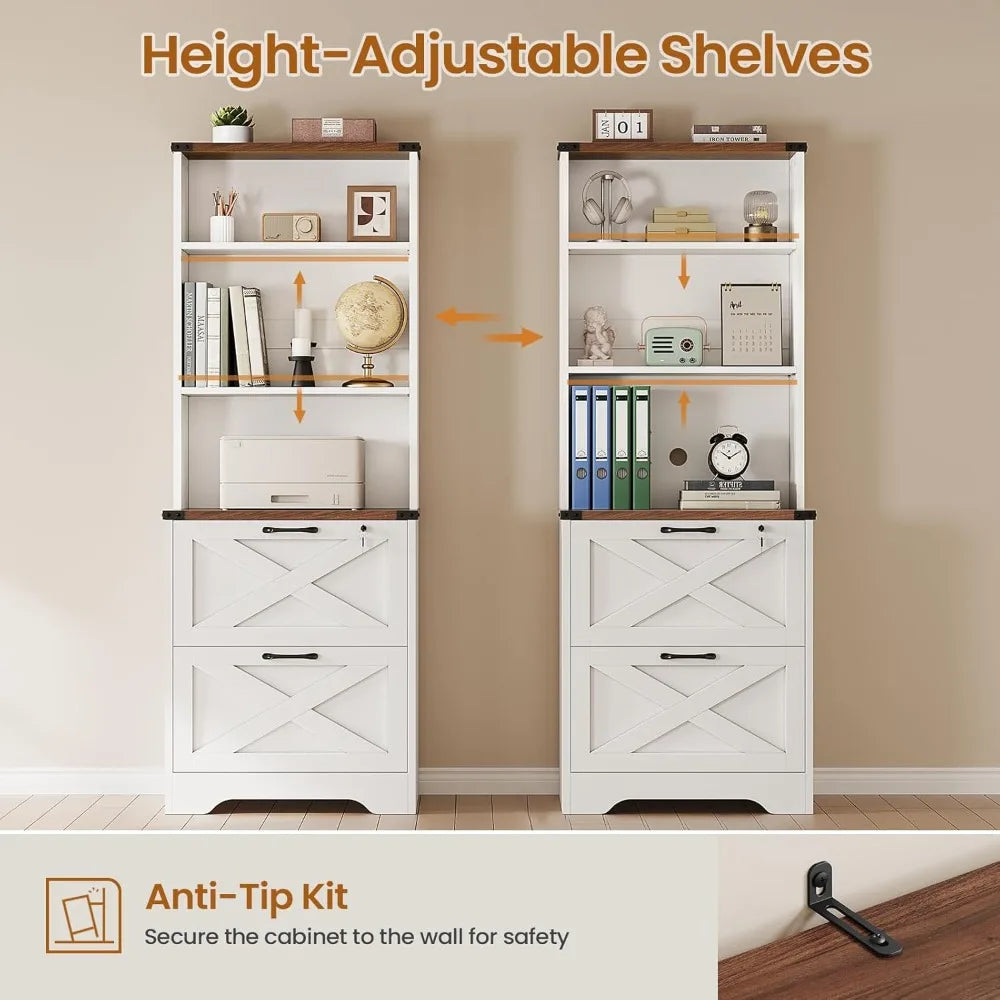 2 drawer file cabinet with lock, wood filing cabinet fits letter, legal, a4 size, hanging file folders, farmhouse file cabinets