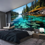 1 Piece Fresh Lake-View Landscape Tapestry-Polyester Material, Ideal for Living Room & Bedroom Decoration -with Installation Kit