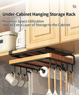 Installation-free under-cabinet rack made of stainless steel for utensils/paper towels Large capacity kitchen storage