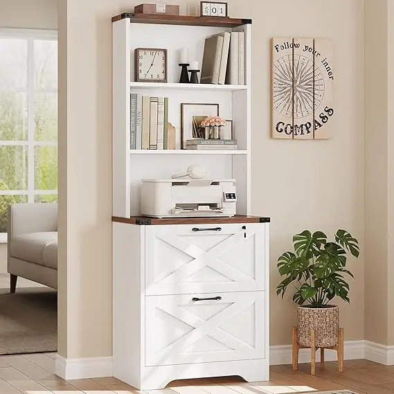 2 drawer file cabinet with lock, wood filing cabinet fits letter, legal, a4 size, hanging file folders, farmhouse file cabinets